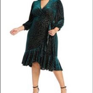 COPY - CALVIN KLEIN TEAL VELVET LEOPARD WRAP DRESS